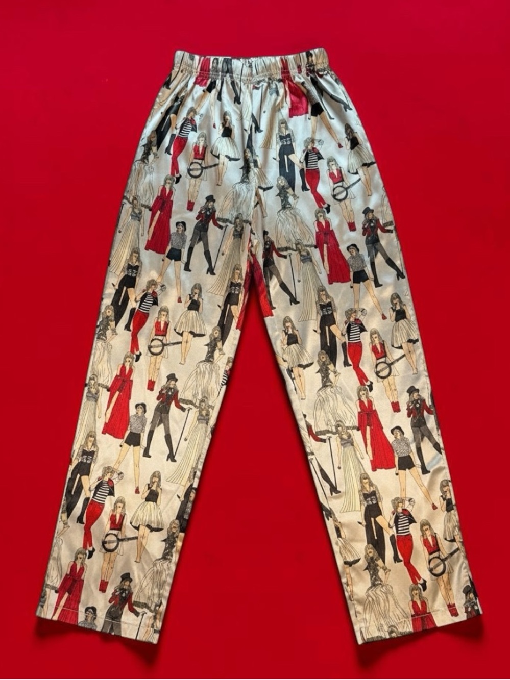 Taylor Swift RED Taylor Version Eras Tour Satiny Print Pajama Pants Bottoms Med
